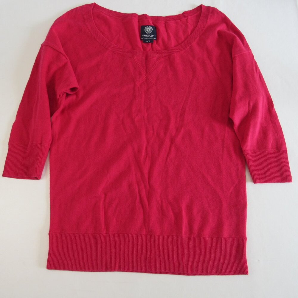 Women's Americal Eagle Red Boatneck 3/4 Sleeve Lightweight Sweater Size Small